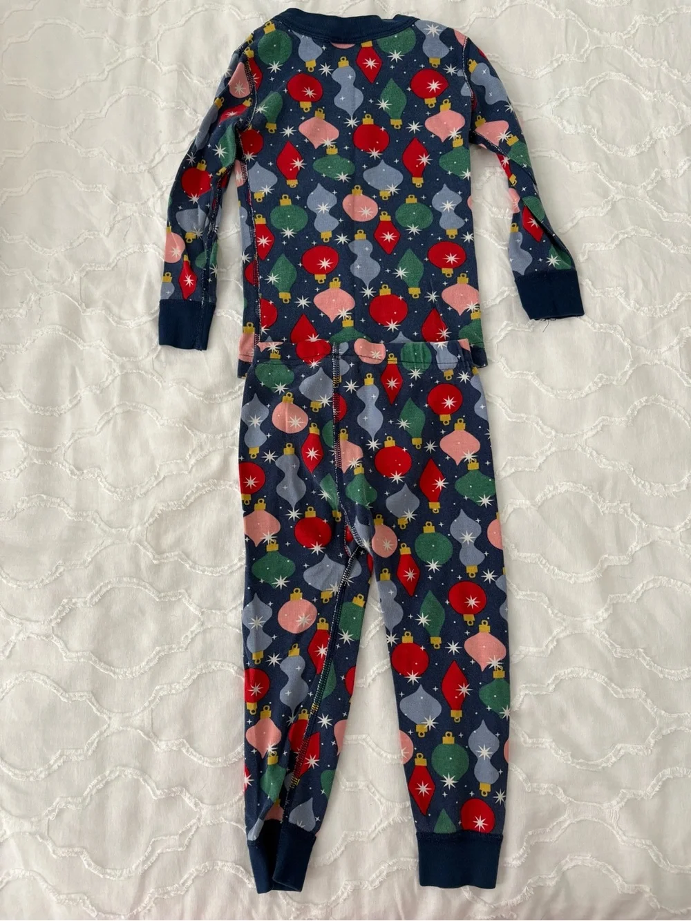 Hanna Andersson Unisex Toddlwr Navy Holiday Ornament Lights Pajama Set, 3T